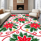 Red Poinsettia Christmas Garland Rug