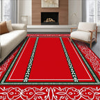 Ornate Red White Decorative Border Rug