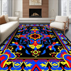 Bold Blue Red Yellow Floral Medallion Rug