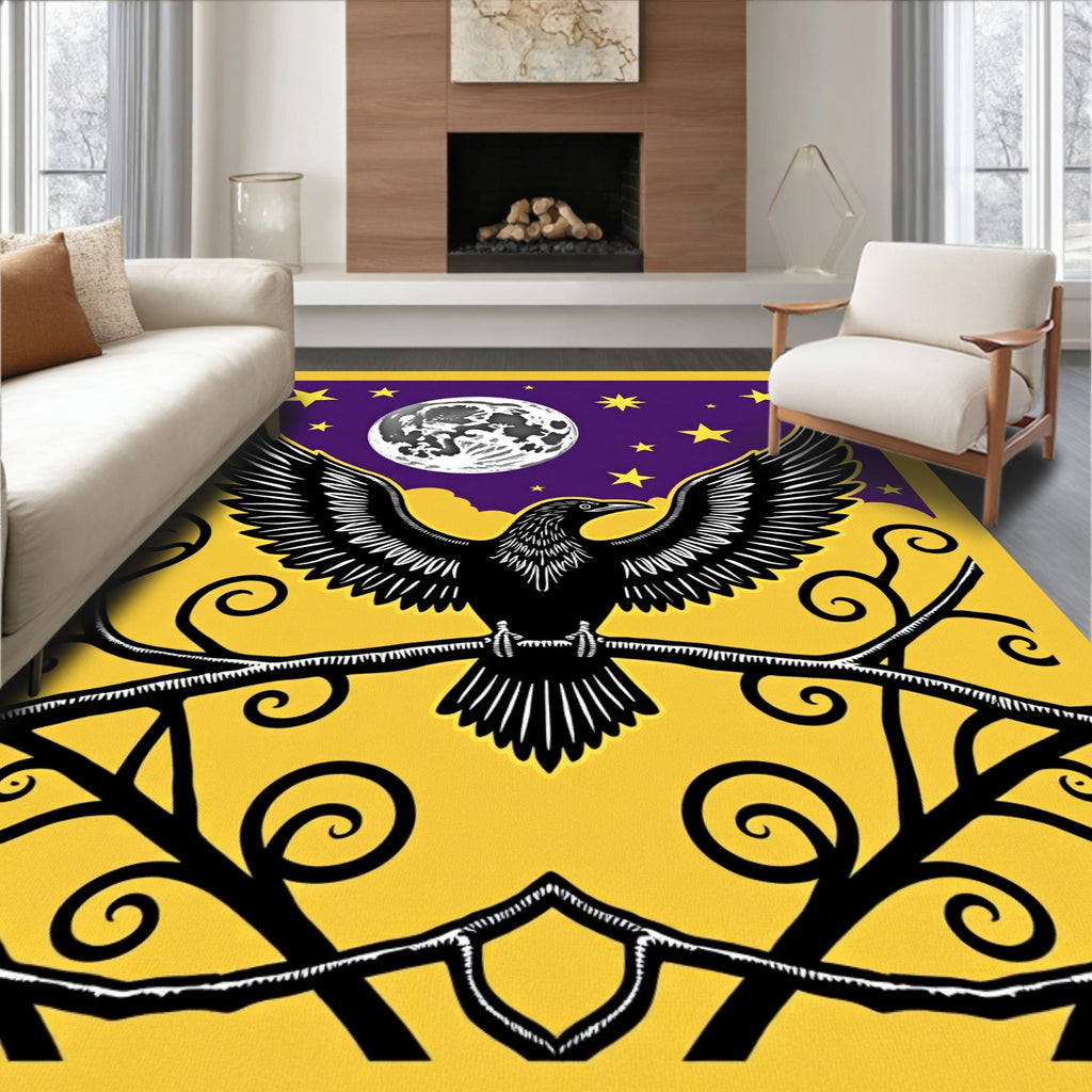 Yellow Crow Moon Stars Art Rug
