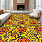 Orange Pumpkin Faces Yellow Swirl Rug