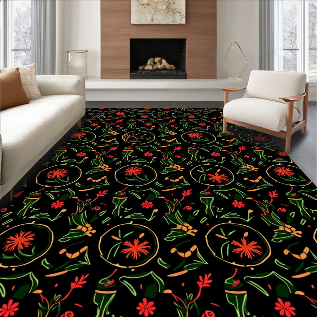Emerald and Crimson Floral Circular Garden Rug