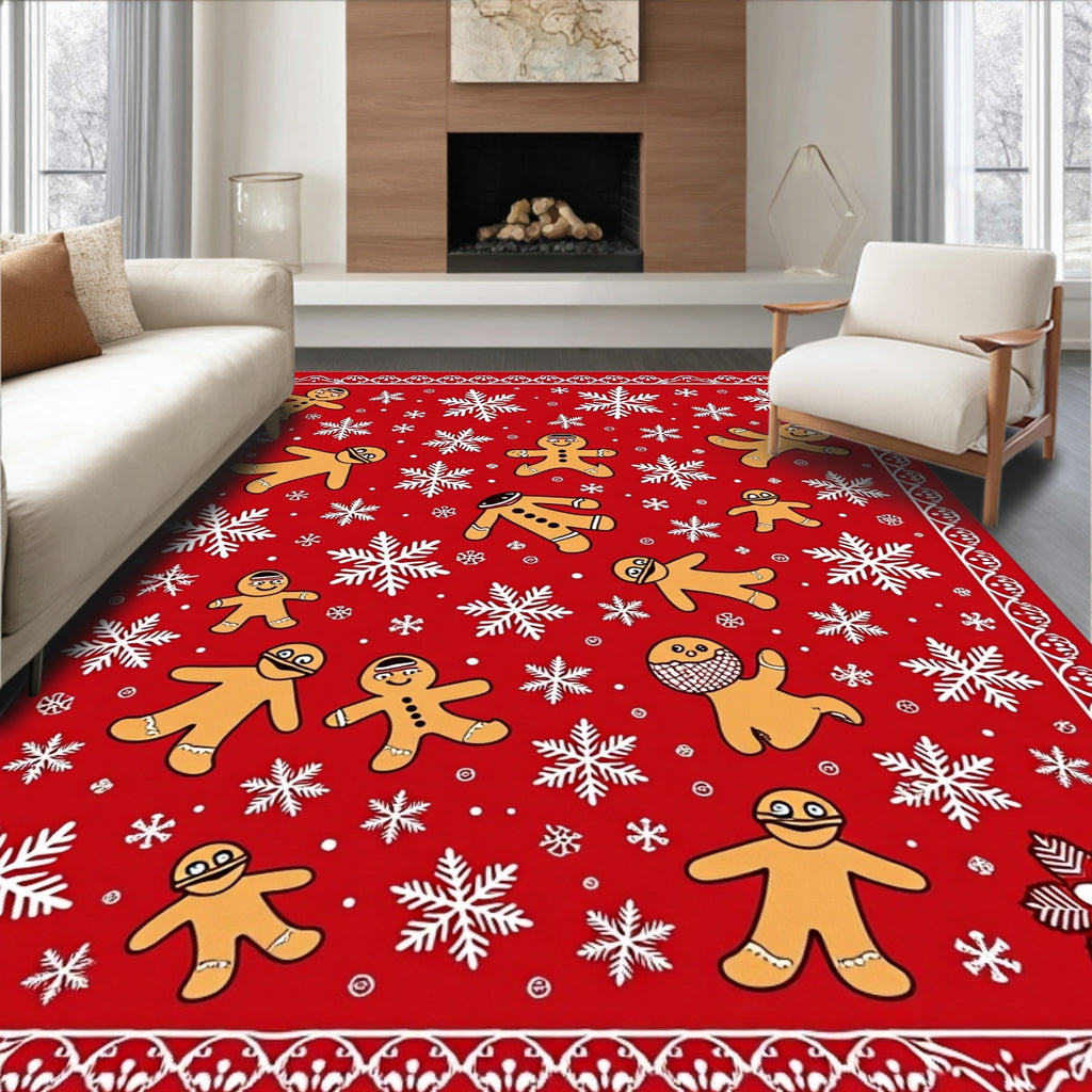Christmas Gingerbread Snowflakes Red Rug