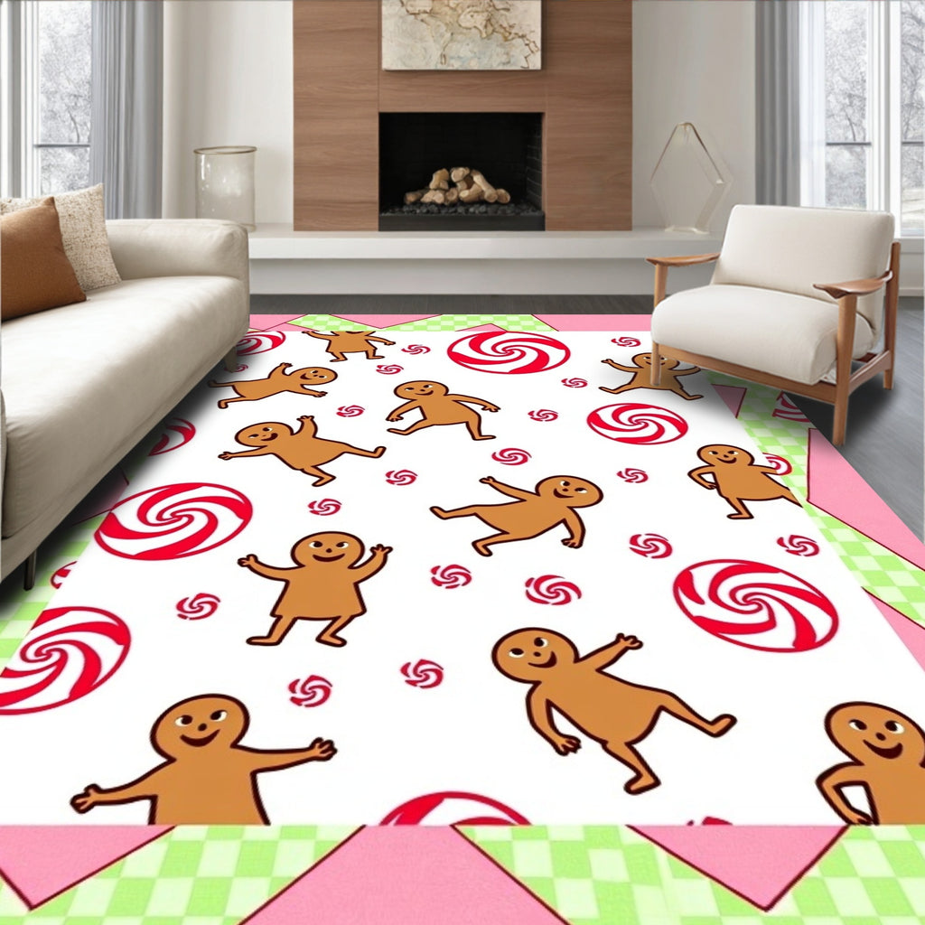 Gingerbread Man Peppermint Swirl Candy Rug