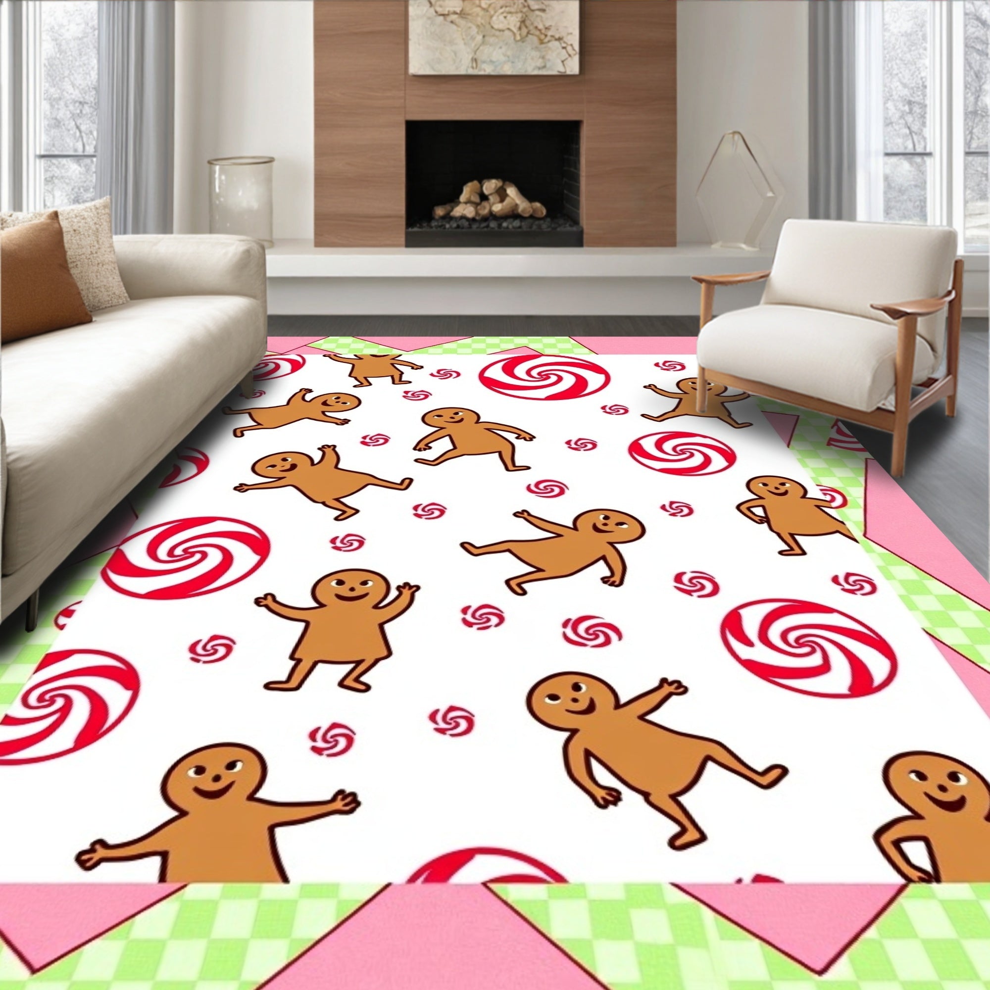 Gingerbread Man Peppermint Swirl Candy Rug