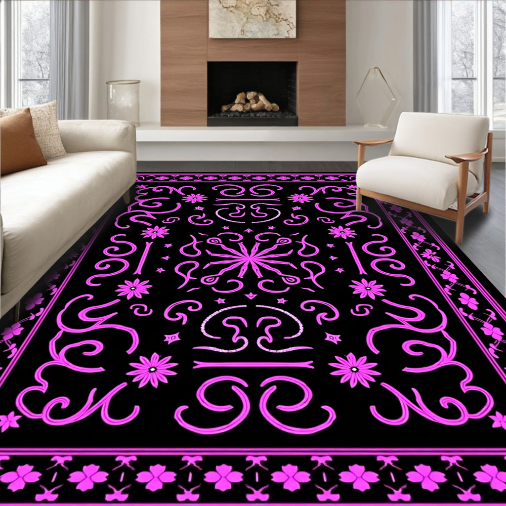 Vibrant Pink Floral Medallion Swirl Rug