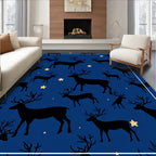Midnight Blue Reindeer Starry Night Scene Rug