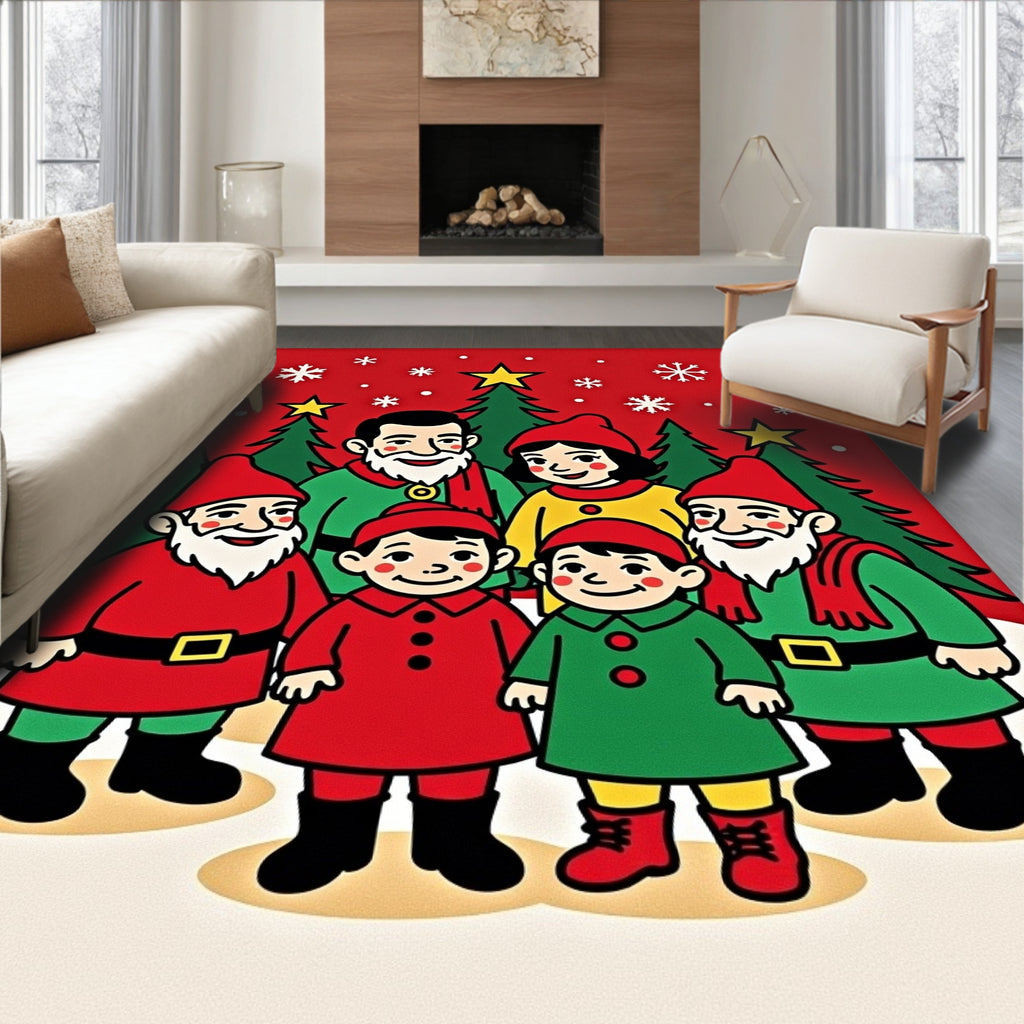 Festive Gnomes With Christmas Trees Rug
