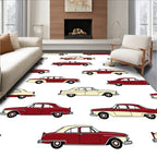 Retro Red Cream Two Tone Cars Rug