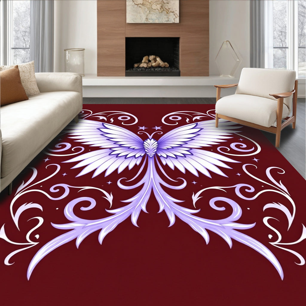 Ornate Lavender Winged Creature Swirls Rug