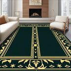 Dark Emerald Gold Ornate Rectangular Rug
