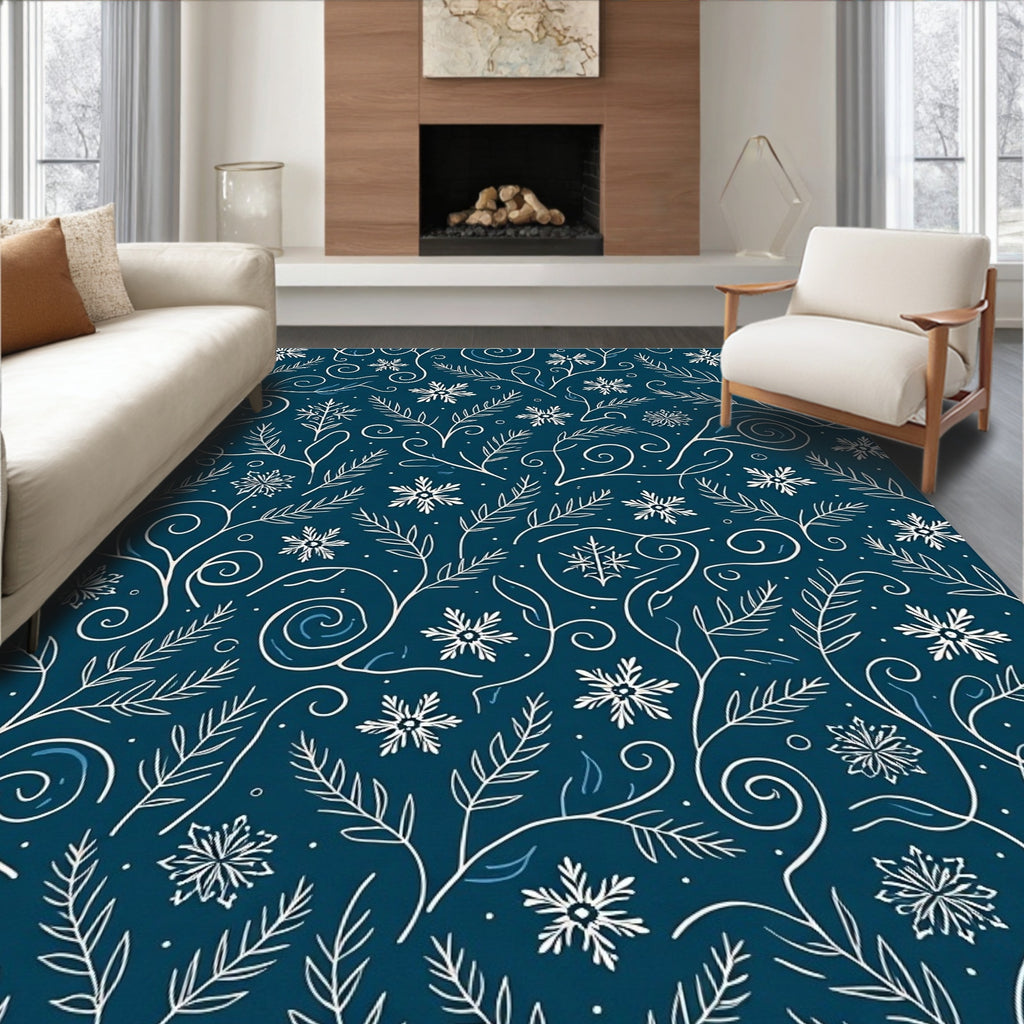 Winter Snowflake Botanical Swirl Rug