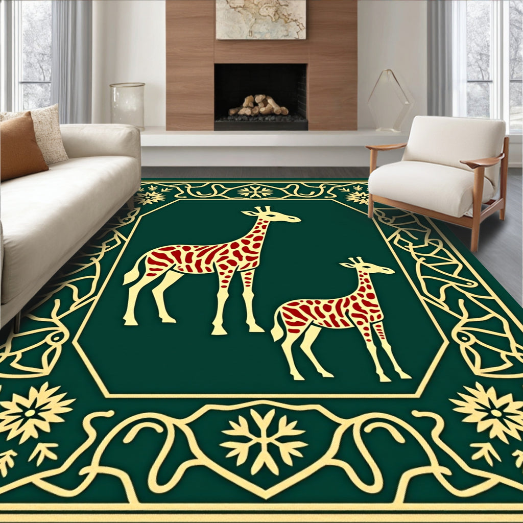 Emerald Red Giraffe Savannah Frame Rug