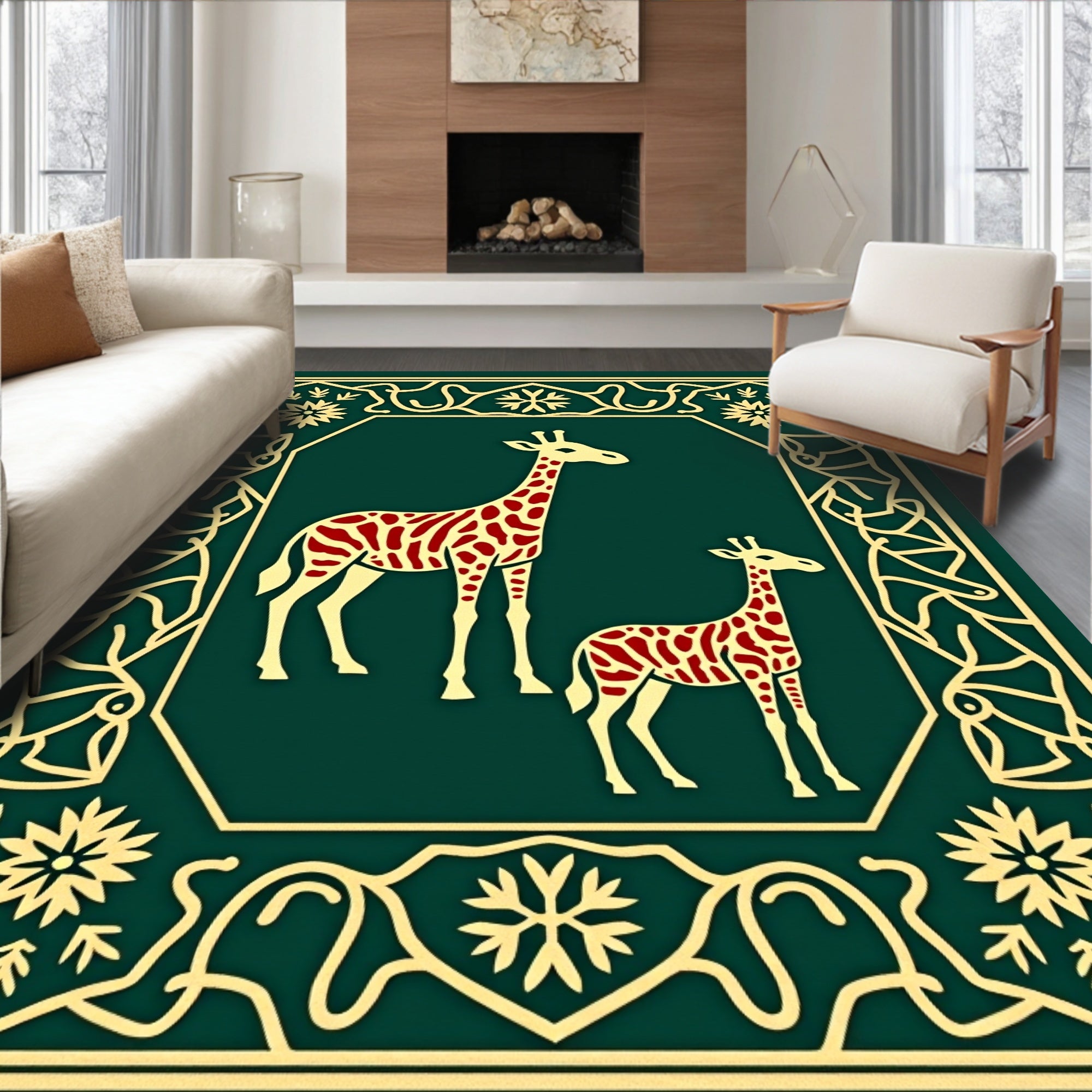 Emerald Red Giraffe Savannah Frame Rug