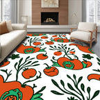 Whimsical Orange Bird Botanical Folk Rug