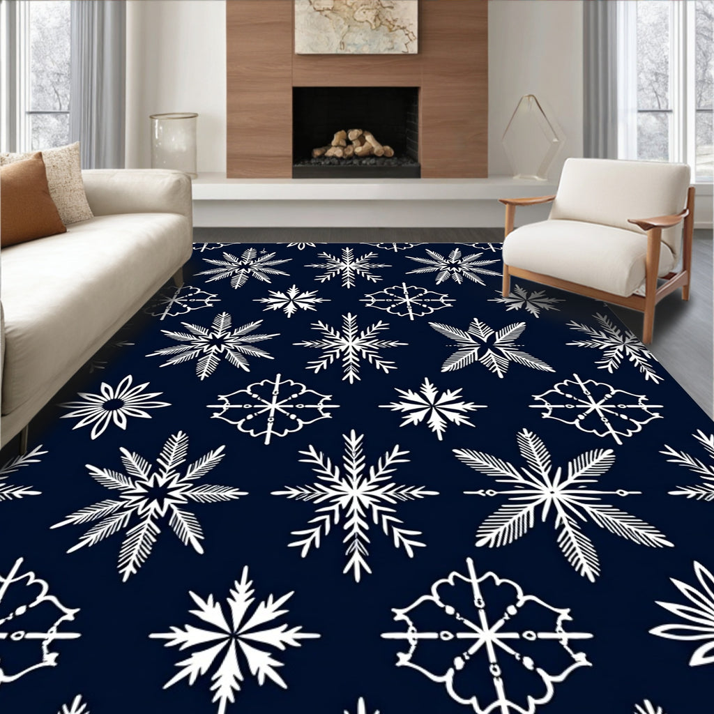 White Snowflakes on Navy Background Rug