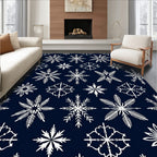 White Snowflakes on Navy Background Rug