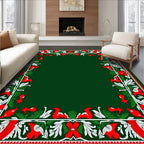 Emerald Red White Folk Art Animals Rug