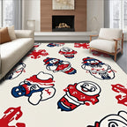 Crimson Blue Snowman Starry Scene Rug