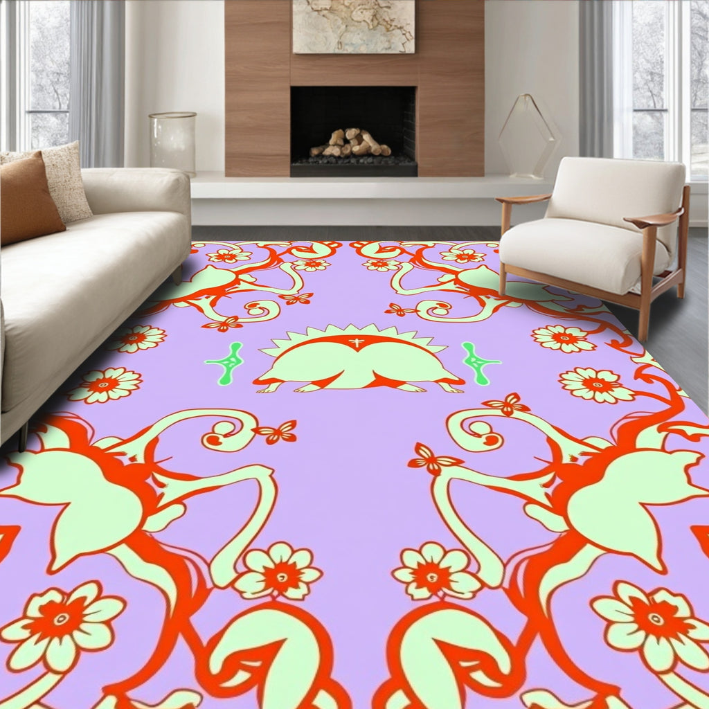 Swirling Floral Butterfly Lavender Rug