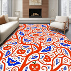 Spooky Orange Bat Pumpkin Vine Rug
