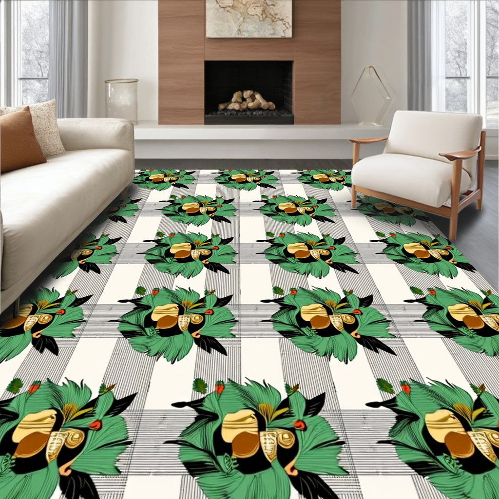 Emerald Gold Floral Plaid Rug