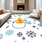 Whimsical Yellow Snowman Blue Snowflakes Rug