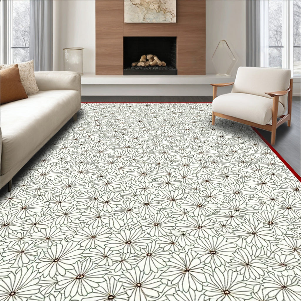 Classic White Floral Outline Rug