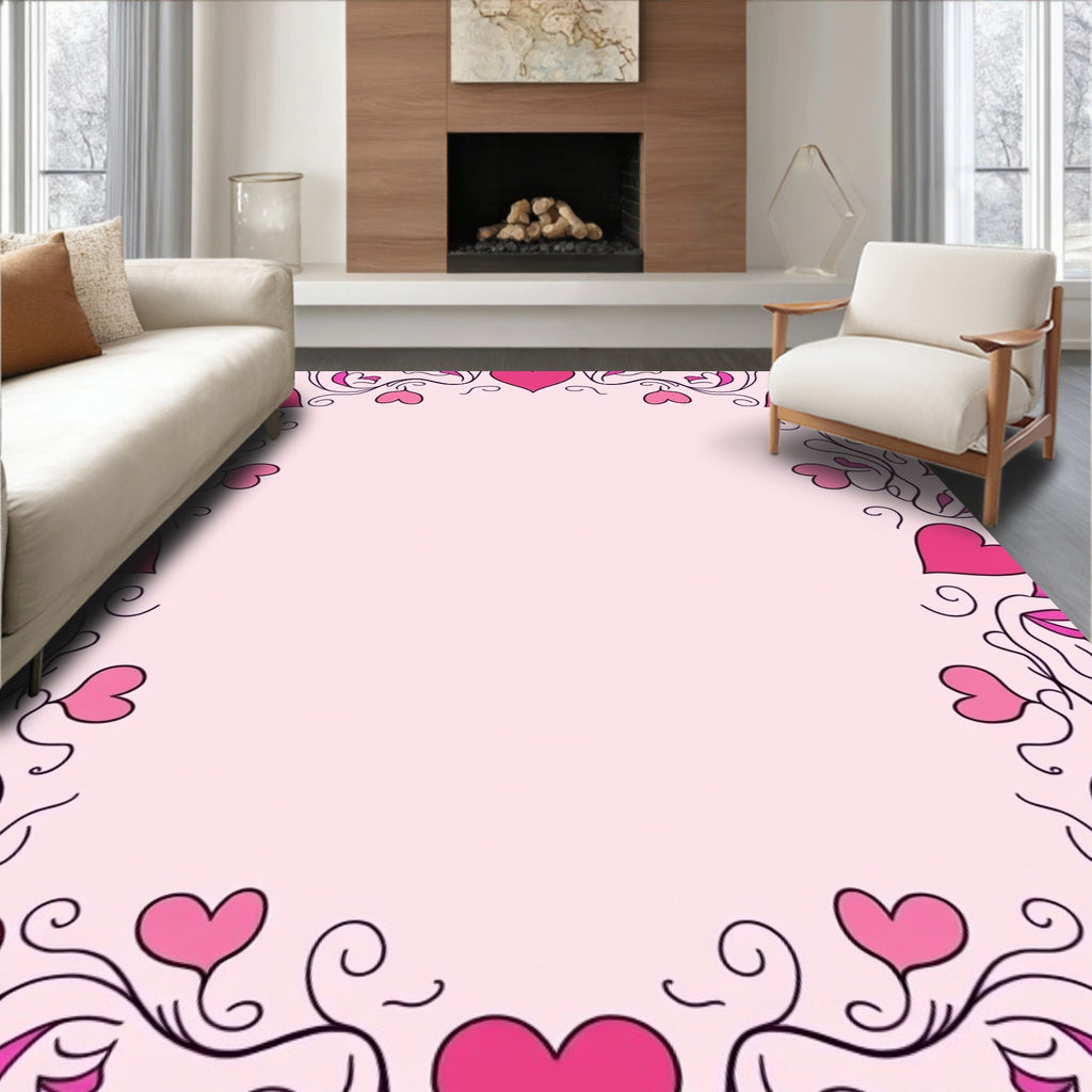 Pink Heart Vine Border Rug