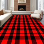 Bold Red Black Gingham Squares Rug