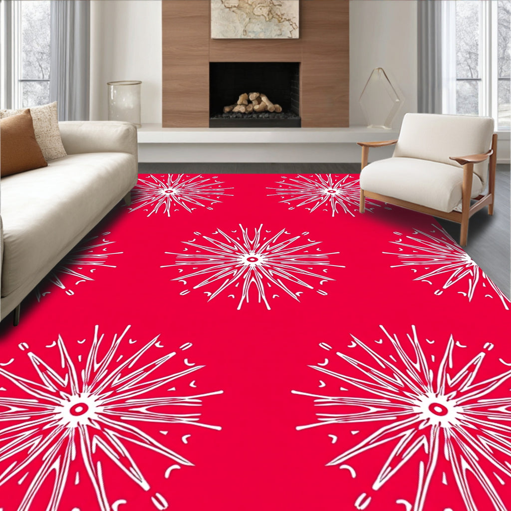 Vibrant Red Starburst Medallion Rug