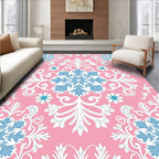 Pink Blue Snowflake Floral Scroll Rug