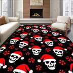 Festive Black Santa Skull Snowflakes Rug