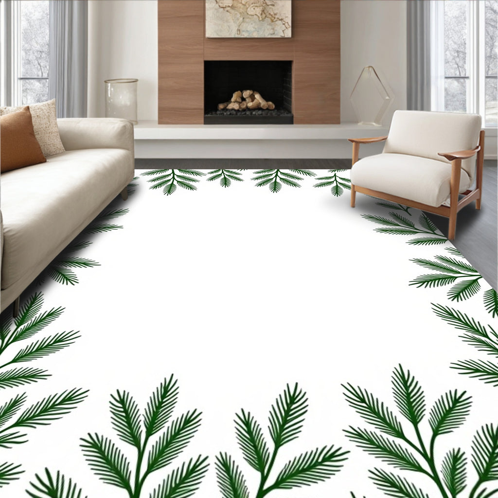 Dark Green Pine Branch Border Rug