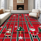 Red Green Plaid Christmas Figures Rug