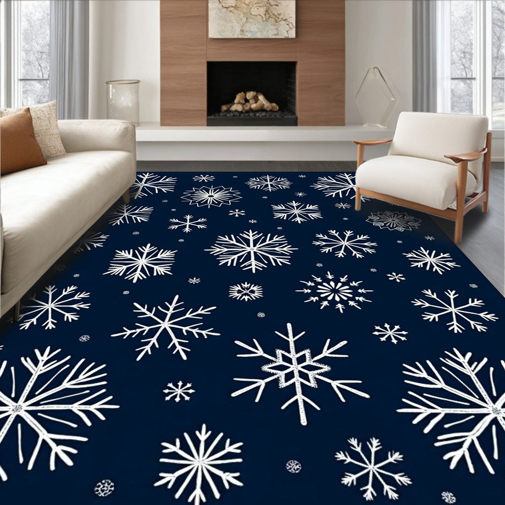 Midnight Blue White Snowflake Scatter Rug