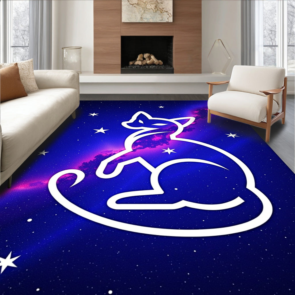 Cosmic Cat Silhouette Starry Night Rug