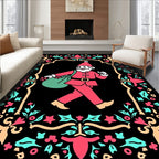 Crimson Gnome With Teal Floral Border Rug