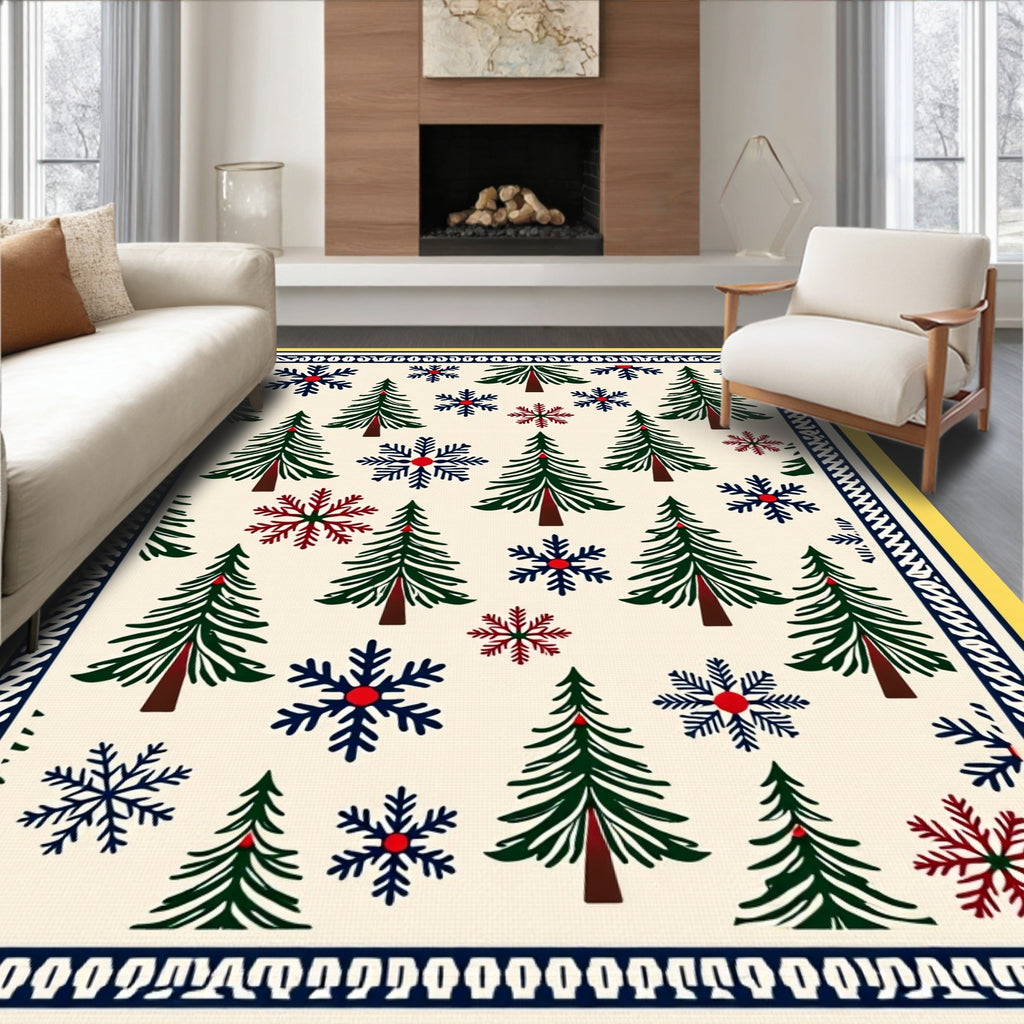 Winter Forest Snowflake Tree Arrangement Rug
