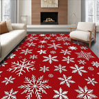 Winter White Snowflakes on Red Background Rug