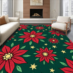 Bold Red Poinsettia Starry Green Rug