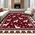 Deep Red Reindeer Snowflake Border Rug