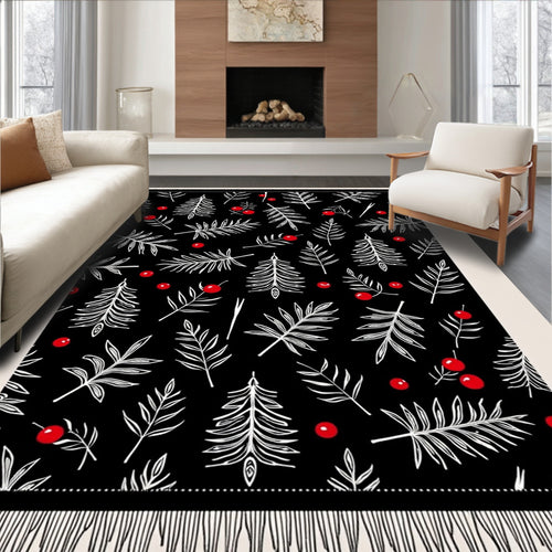 Black White Pine Berry Sprinkle Rug