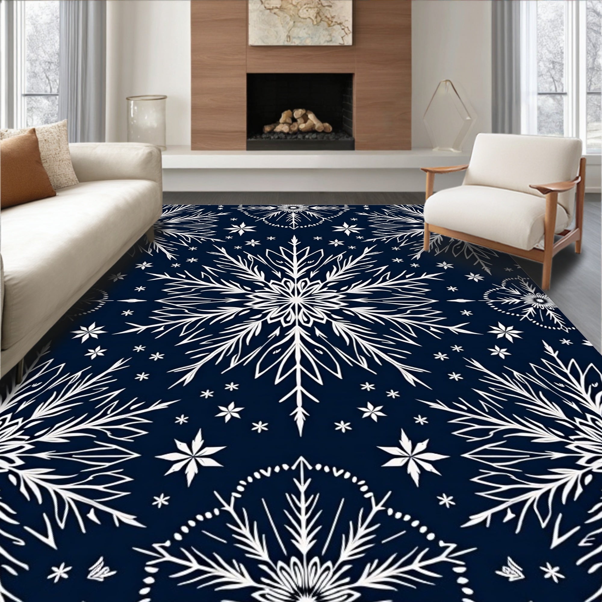 Midnight Blue Snowflake Radiance Rug