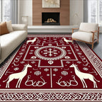 Crimson White Giraffe Snowflake Border Rug