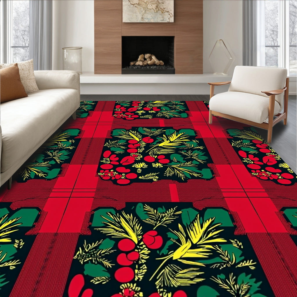 Red Green Yellow Floral Garden Blanket Rug