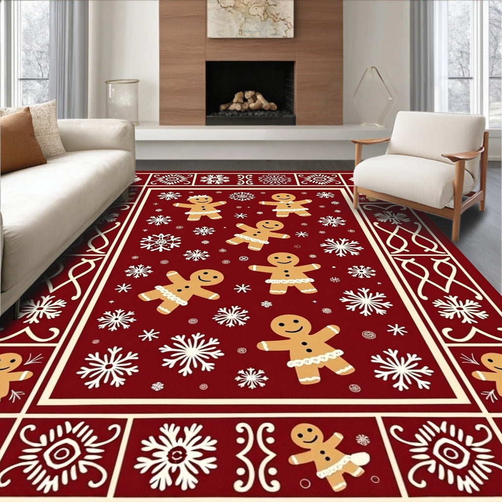 Festive Gingerbread Snowflake Medallion Rug