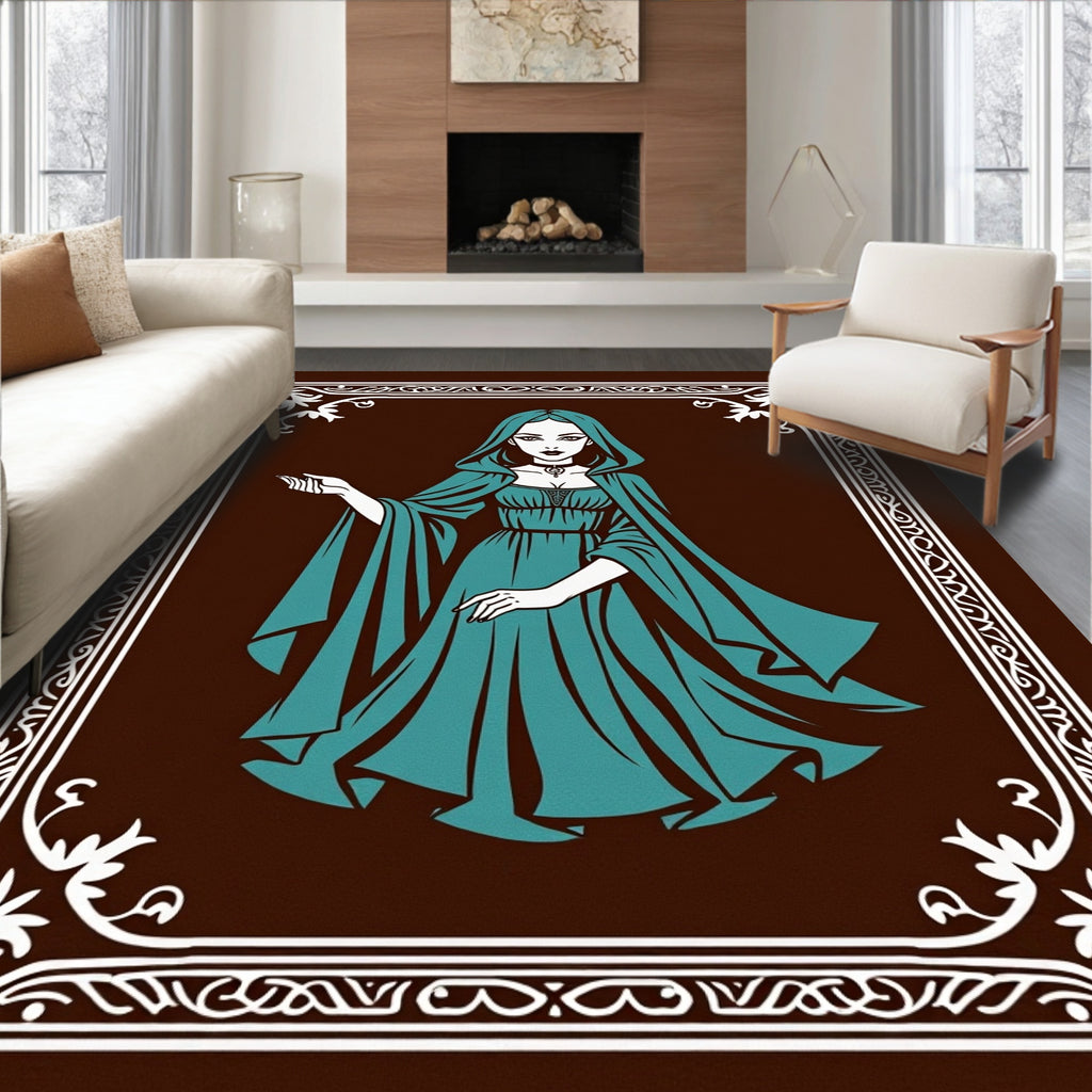 Teal Hooded Sorceress Tribal Frame Rug