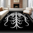 Ornate White Floral Scrollwork Rug