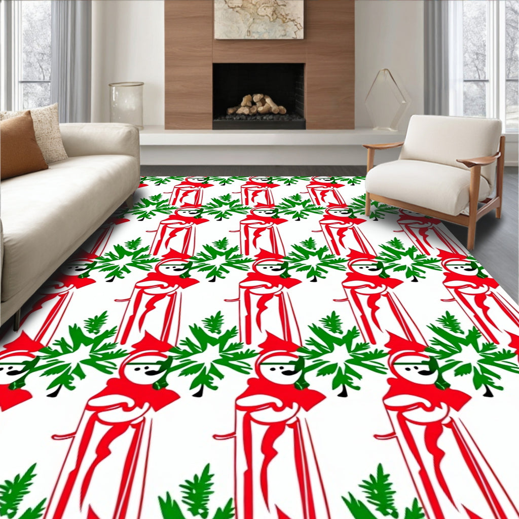 Red White Green Festive Figures Rug